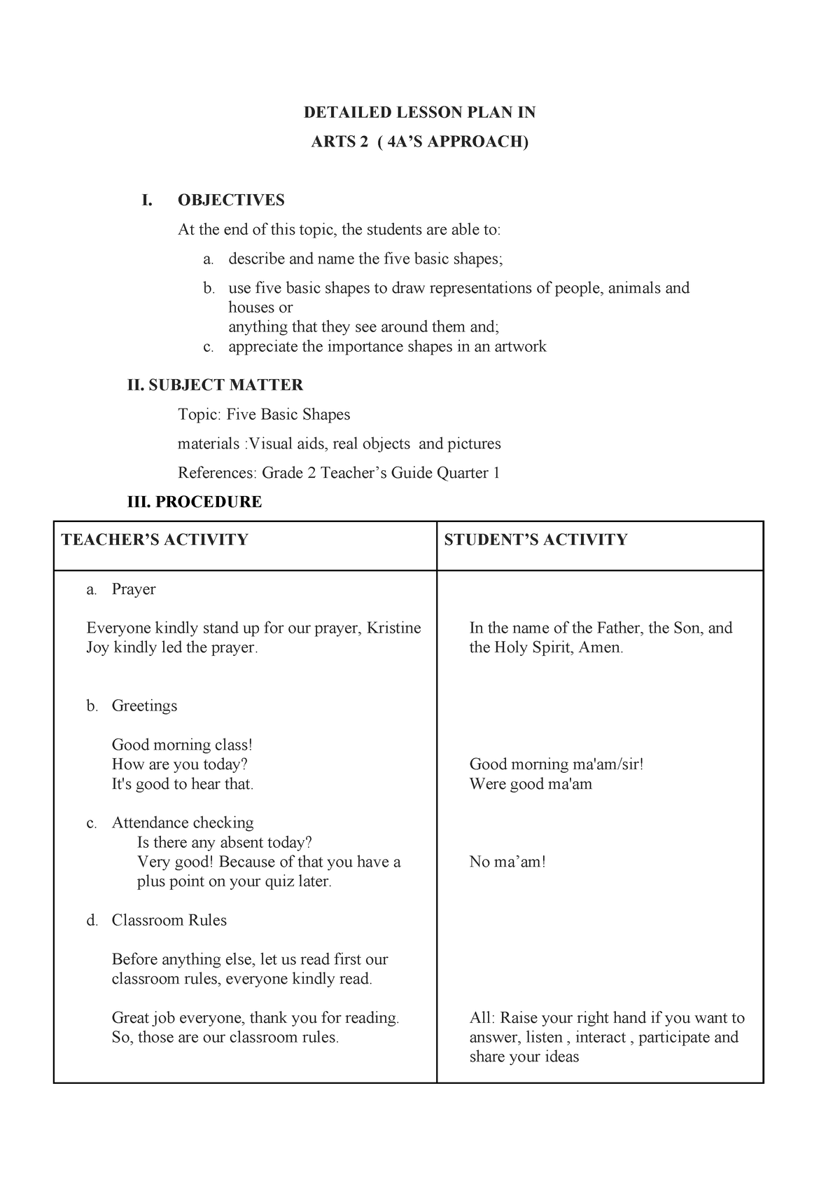 Detailed Lp In Arts Final - DETAILED LESSON PLAN IN ARTS 2 ( 4A’S ...