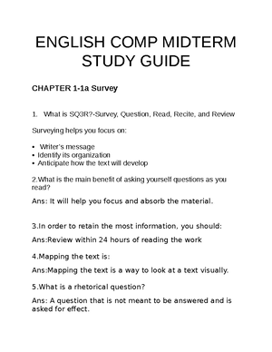 ENG 201 Midterm Review - ENGLISH COMP MIDTERM STUDY GUIDE CHAPTER 1-1a ...