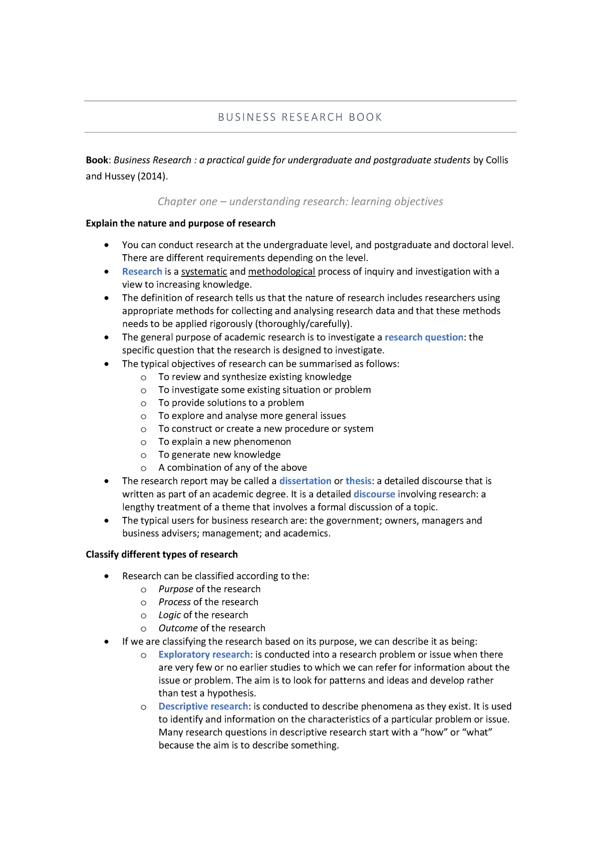 summary research methods for business students