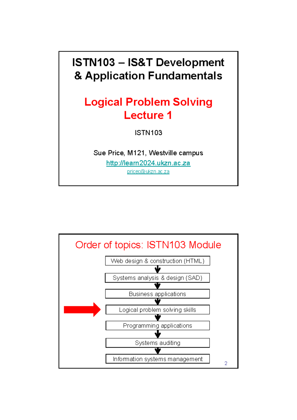 Logic 1 Wst Sue - notes - ISTN103 – IS&T Development & Application ...