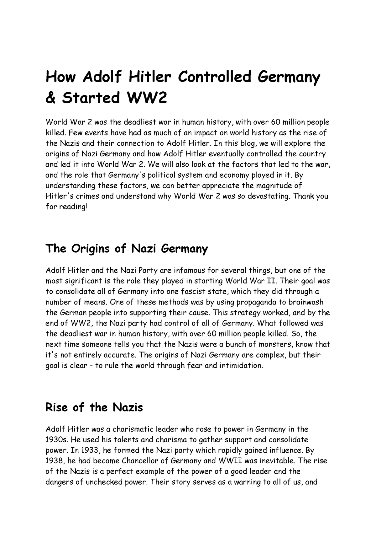 hitler college essay