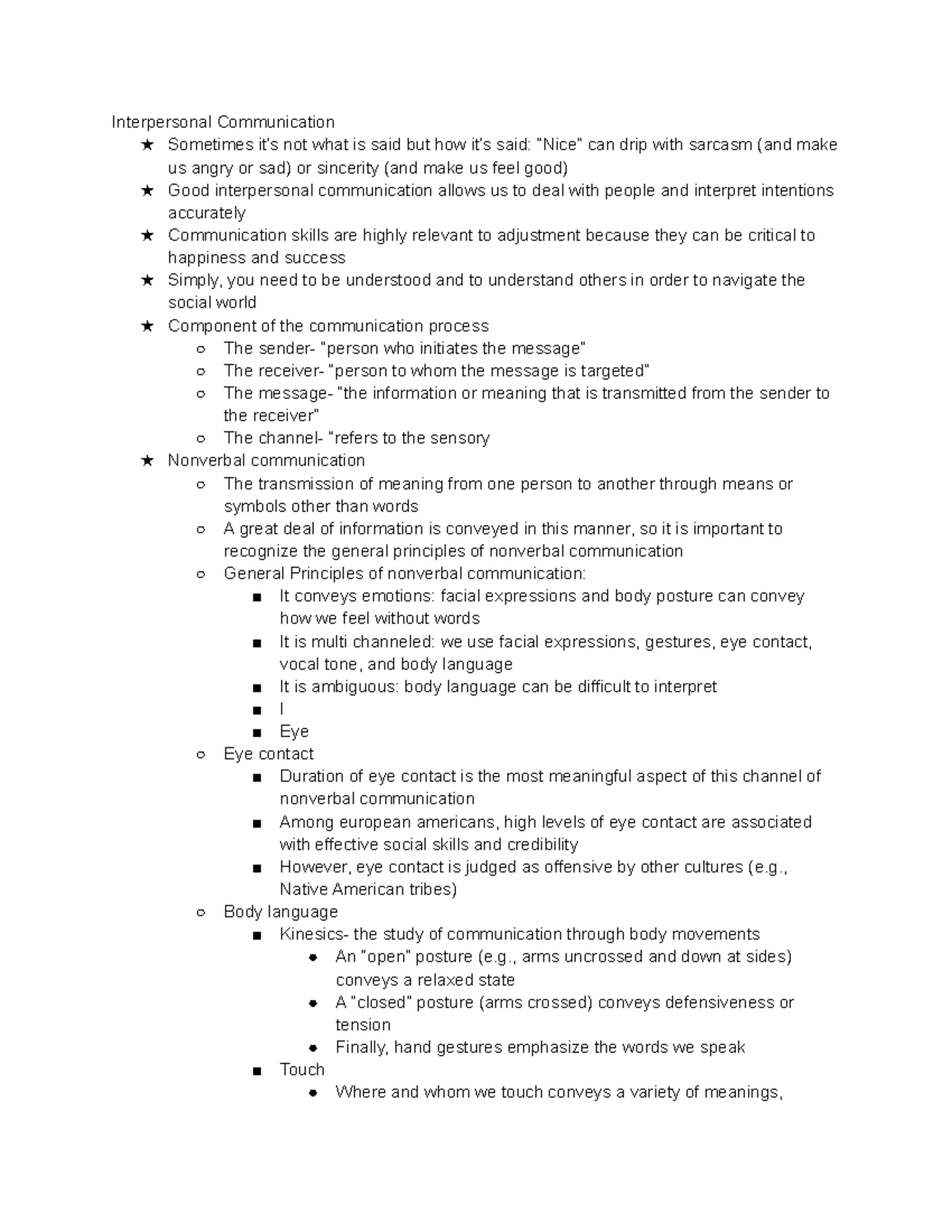 PSY 103 Ch 8 Notes - Interpersonal Communication ★ Sometimes it’s not ...