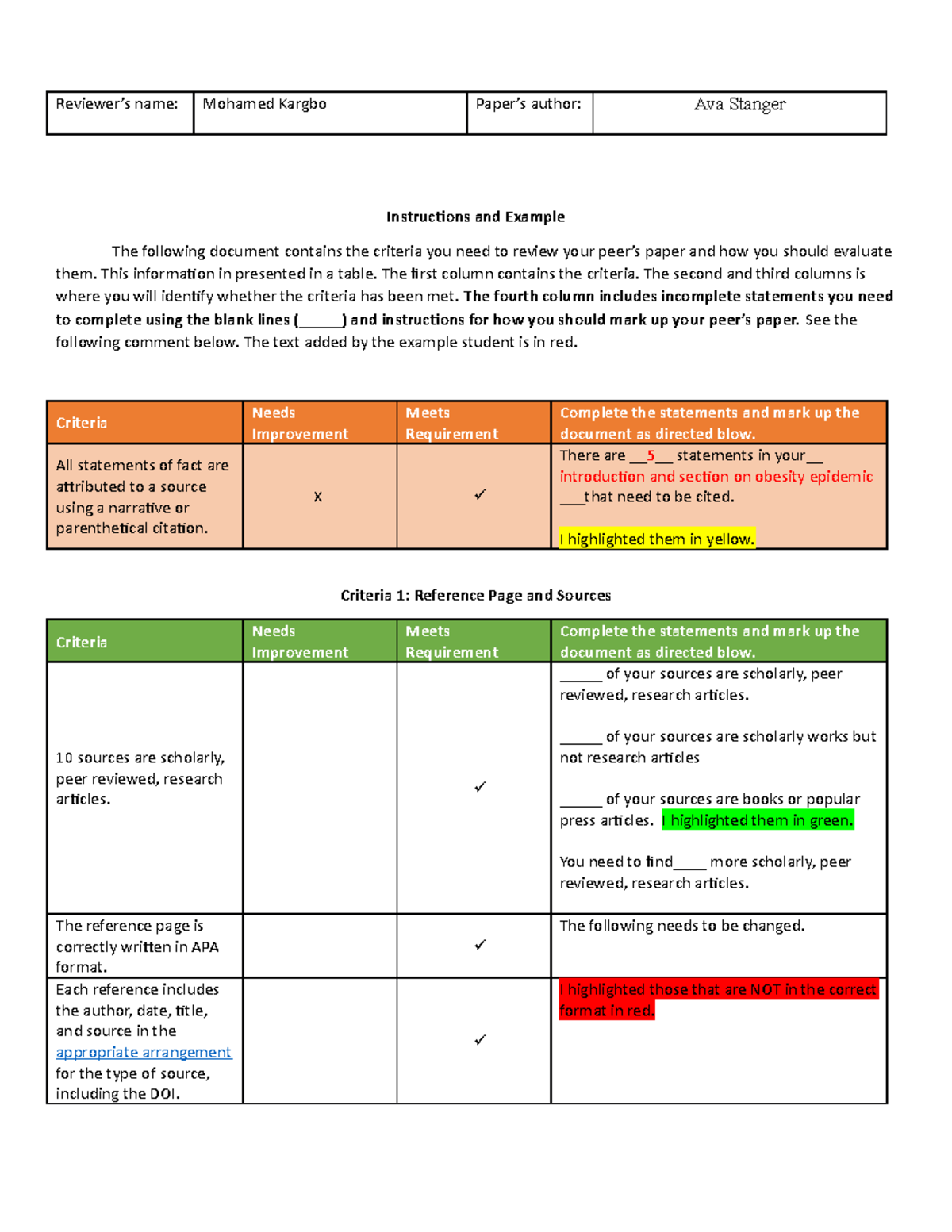 Student Peer Review Form Experimental Research Paper Ava - Reviewer’s ...