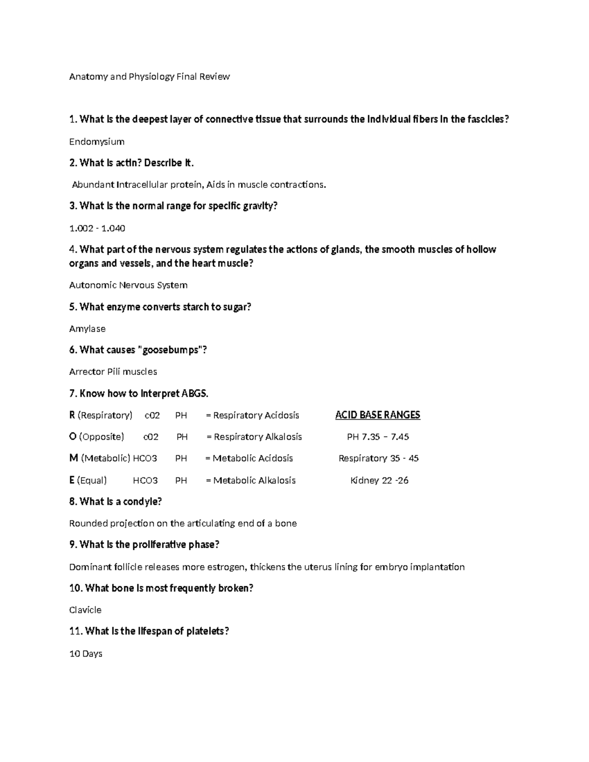 A&P Final Review - Anatomy and Physiology Final Review What is the ...