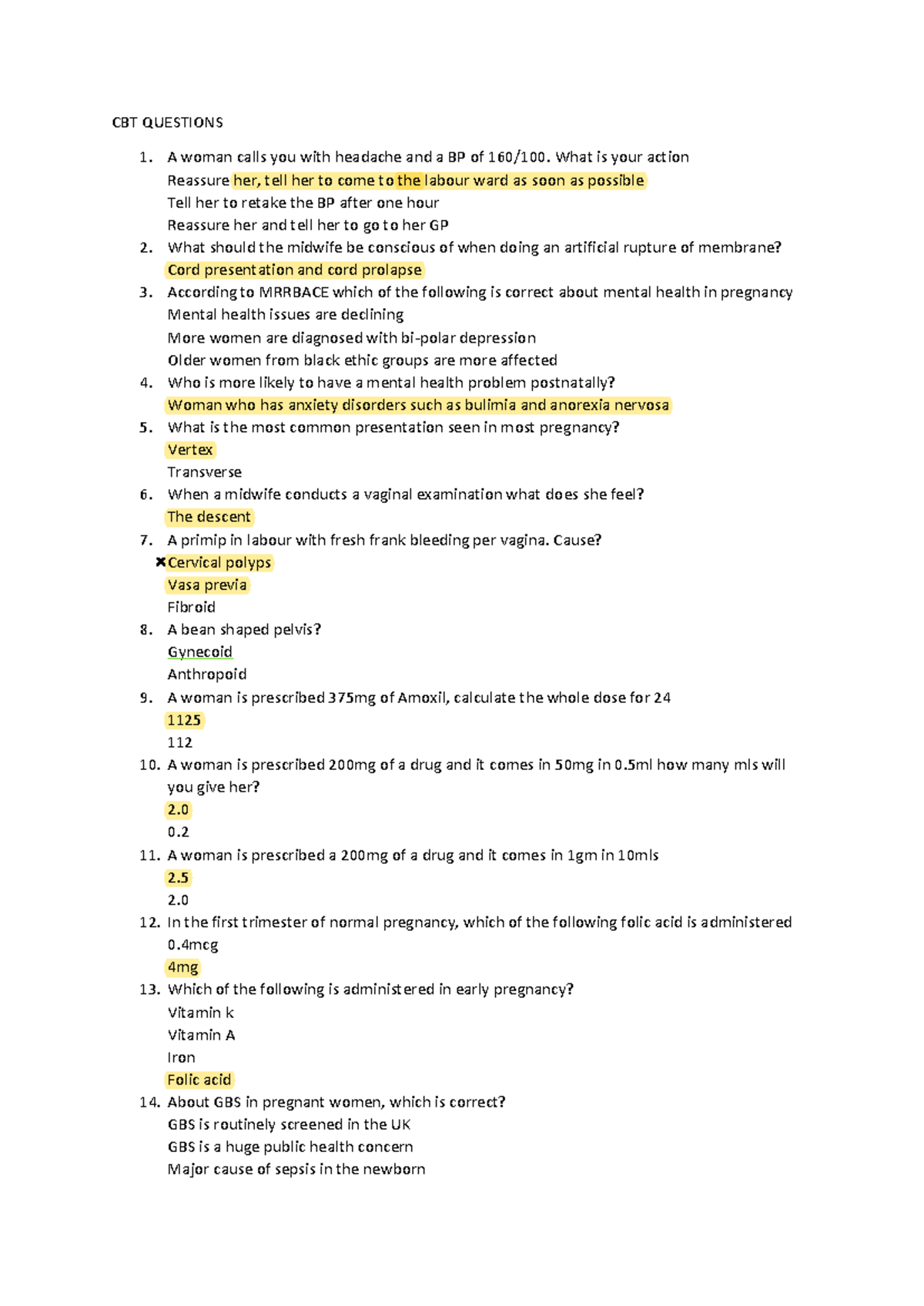 CBT RM NMC - Objective question - CBT QUESTIONS A woman calls you with ...