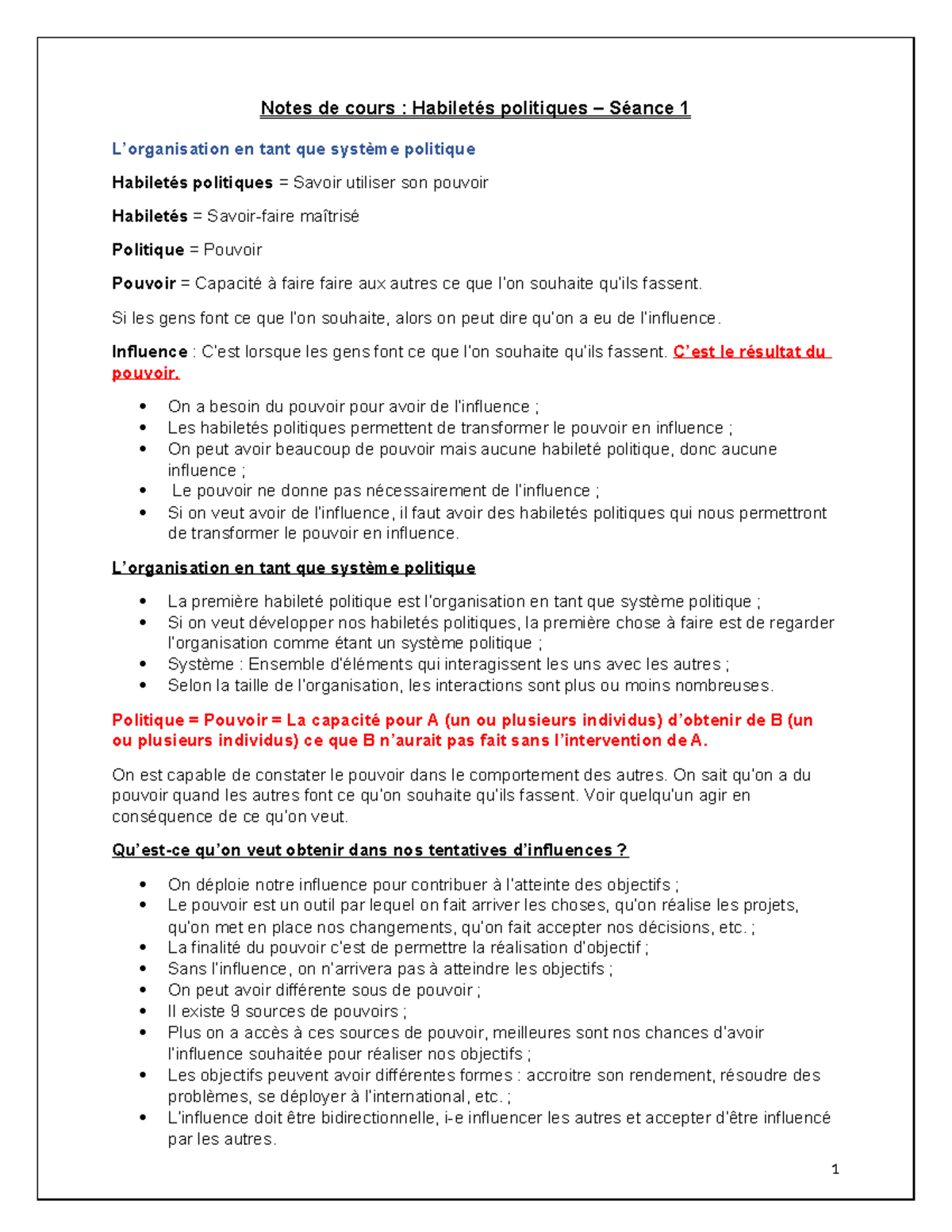 Notes de cours Séance 1 L'organisation en tant que système politique ...
