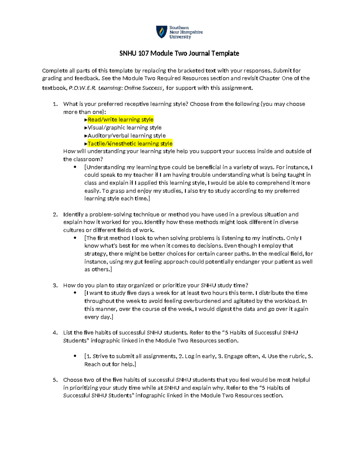 Journal 1 Snhu - SNHU 107 Module Two Journal Template Complete All ...