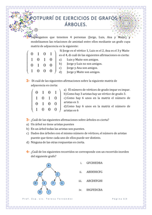 Potpurrí de ejercicios de grafos y árboles - POTPURRÍ DE EJERCICIOS DE  GRAFOS Y ÁRBOLES. Supongamos - Studocu