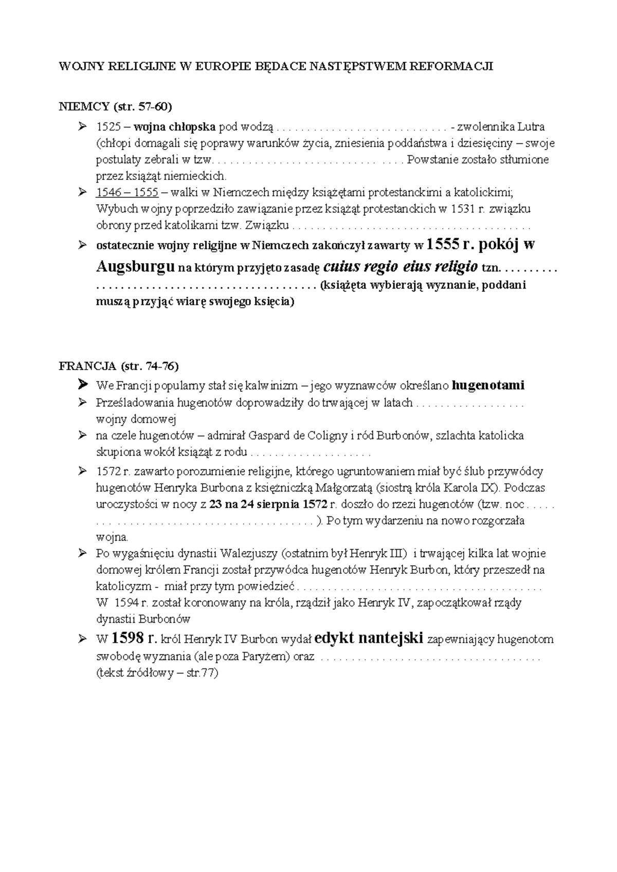 Wojny-religijne - Notatki - WOJNY RELIGIJNE W EUROPIE BĘDACE