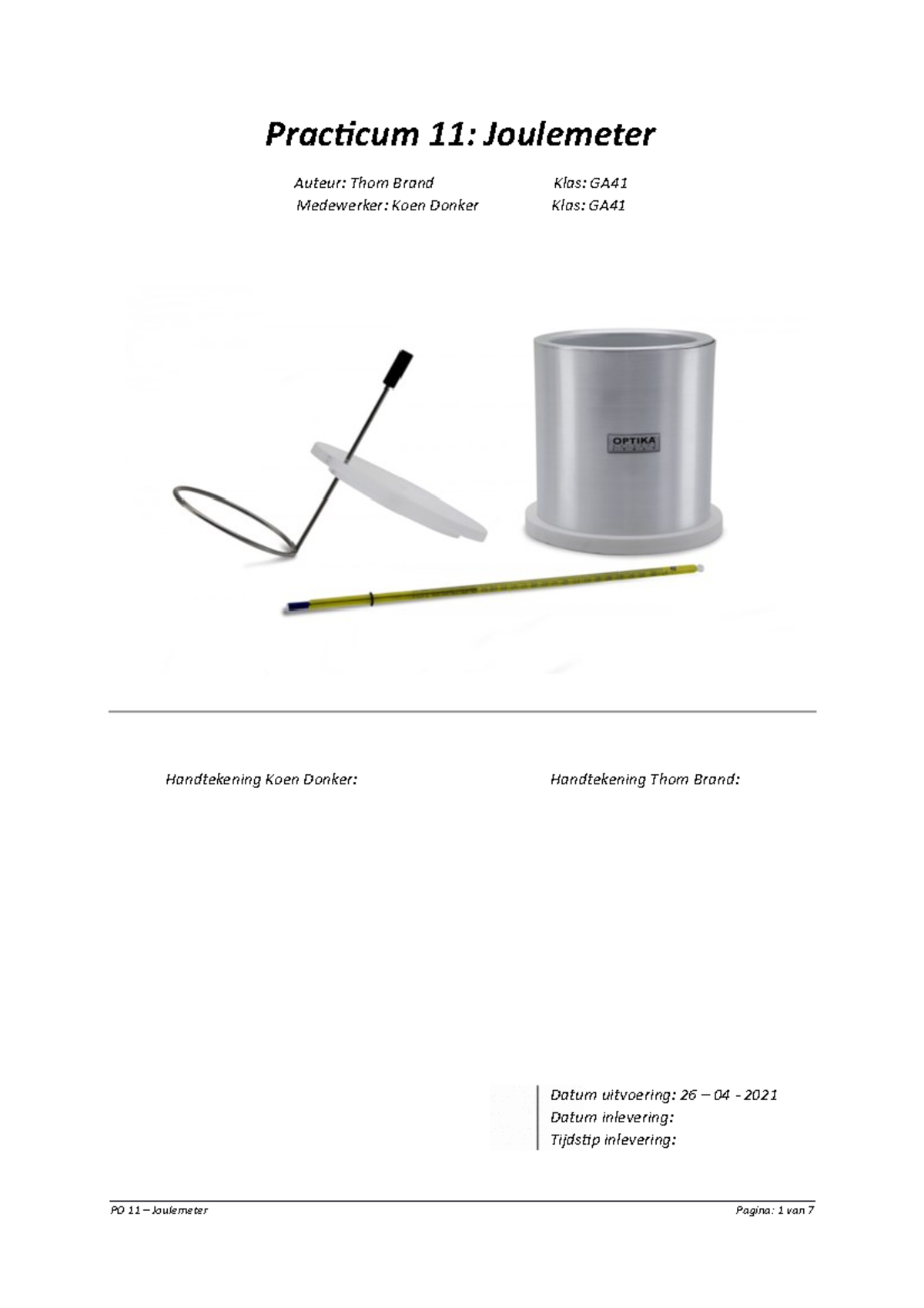 Practicum 11 - Joulemeter - Natuurkunde - Practicum 11: Joulemeter ...