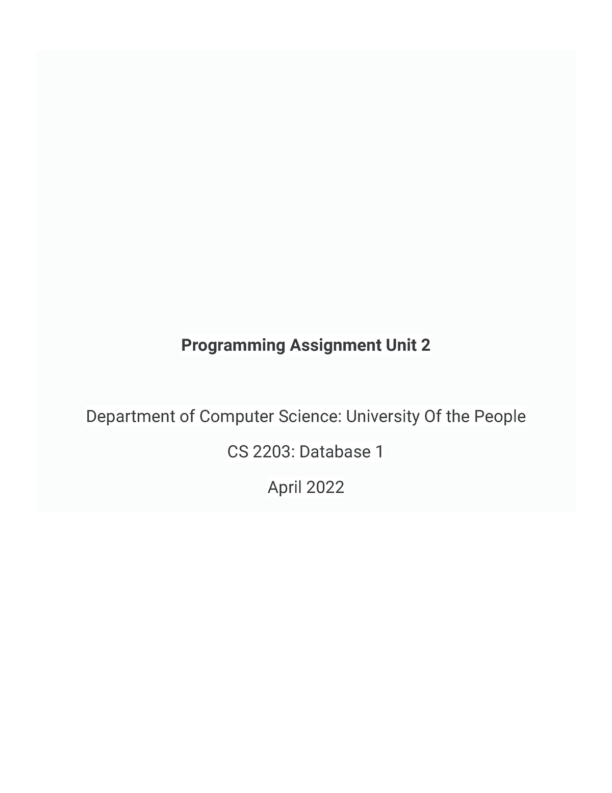 cs 2203 programming assignment unit 2