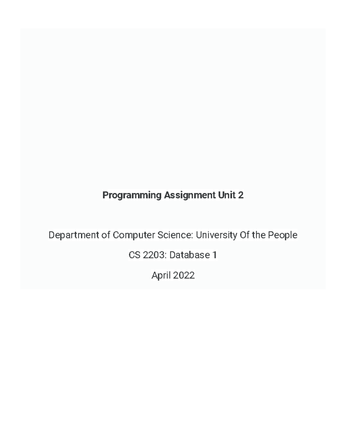 cs 2203 programming assignment unit 2