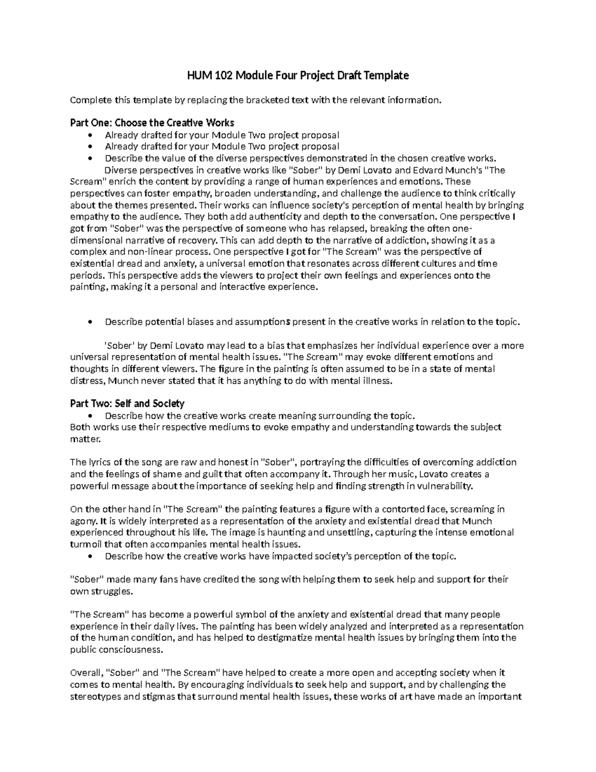 HUM 102 Module Four Project Draft Template - HUM 102 Module Four ...