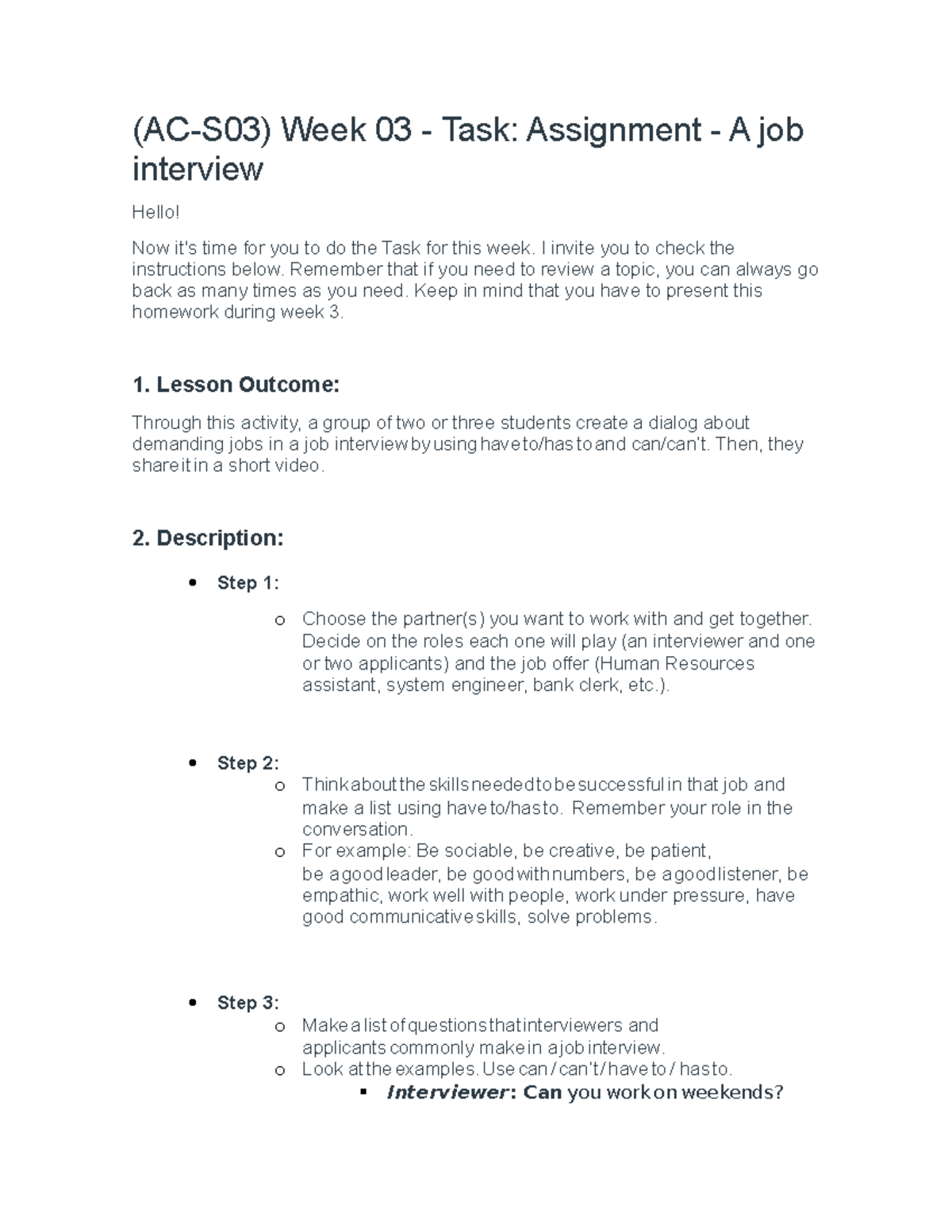 (ac s03) week 03 task assignment a job interview