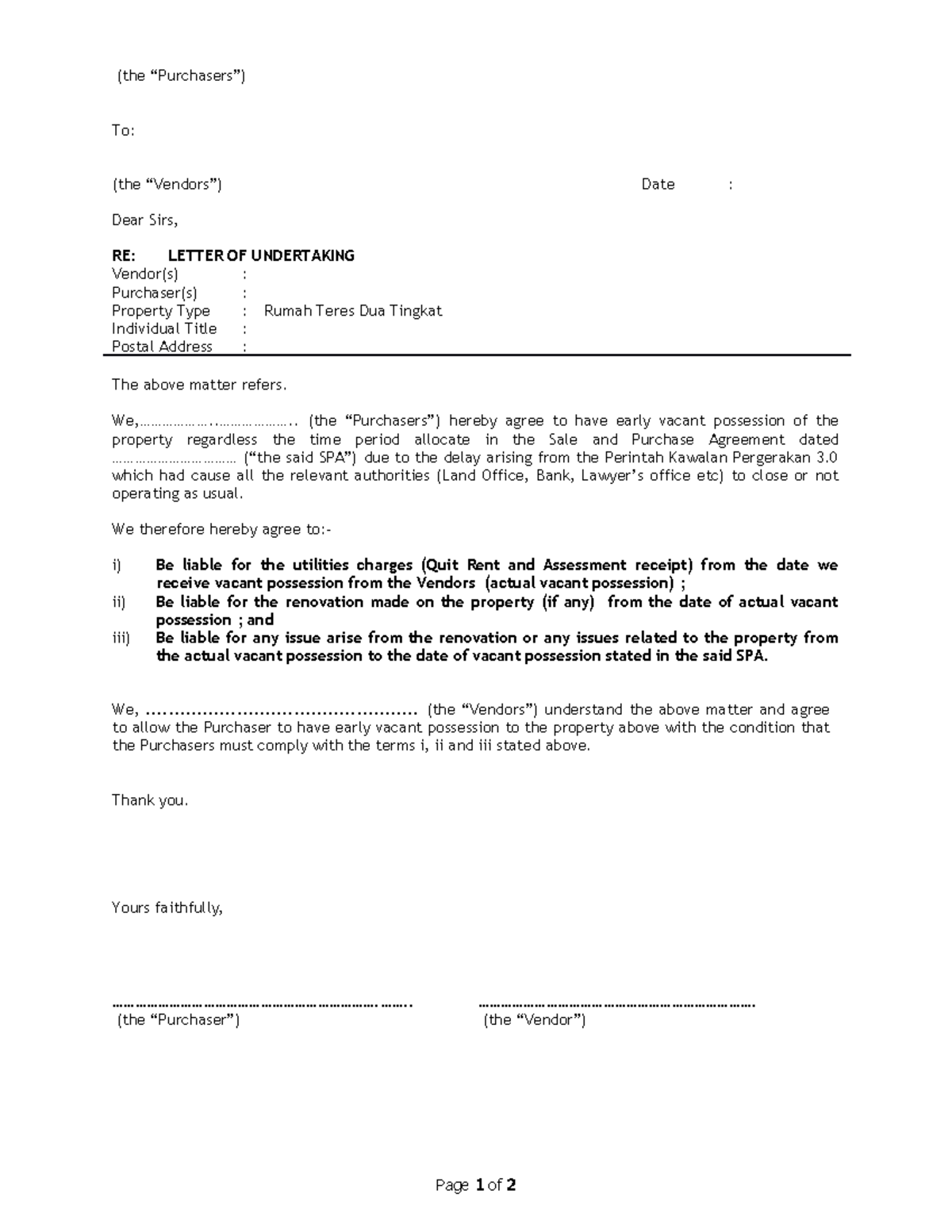 Letter of Undertaking Early VP 2 - Law - UiTM - Studocu