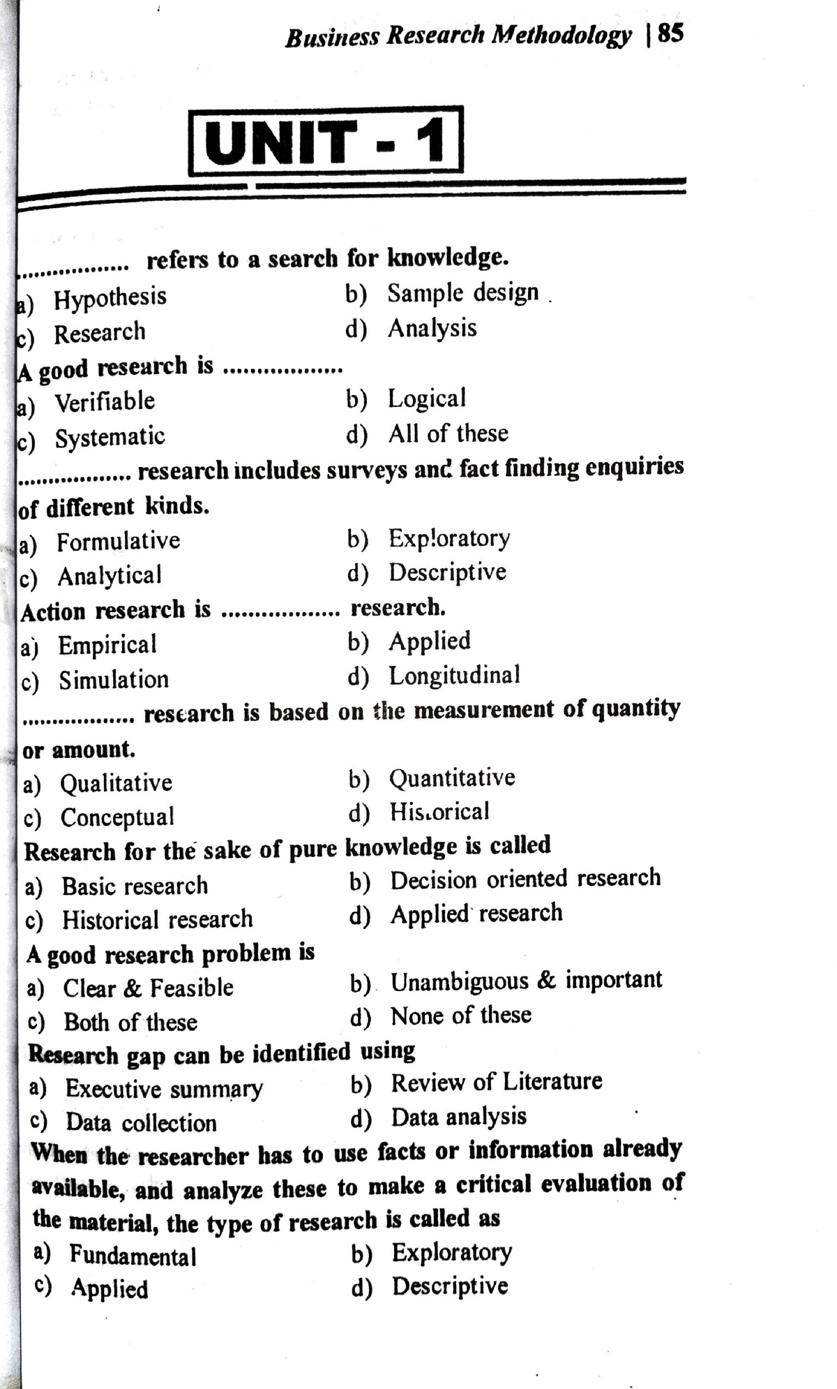 BRM 1 To 3 A Book Of Some Mcqs - Business Research Methodology 185 UNIT ...