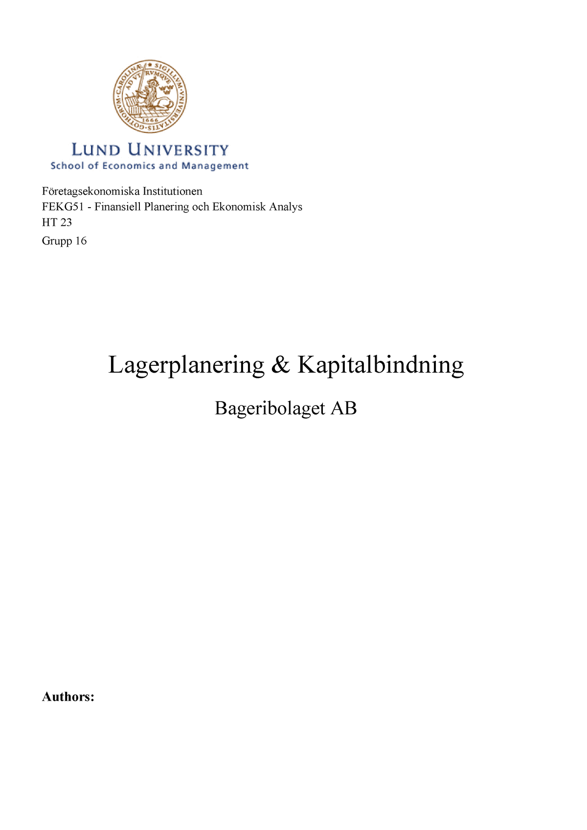 PM B - HT23 Lagerplanering - Företagsekonomiska Institutionen FEKG51 ...