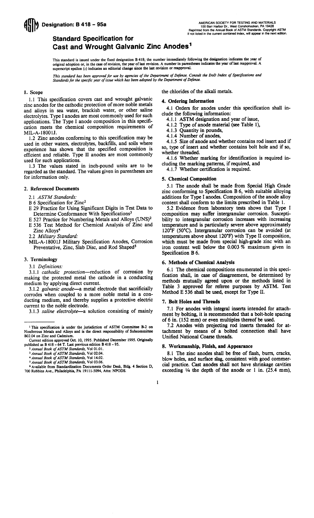 ASTM B 418-95A COST AND Wrought - Mechanics of Materials - Studocu