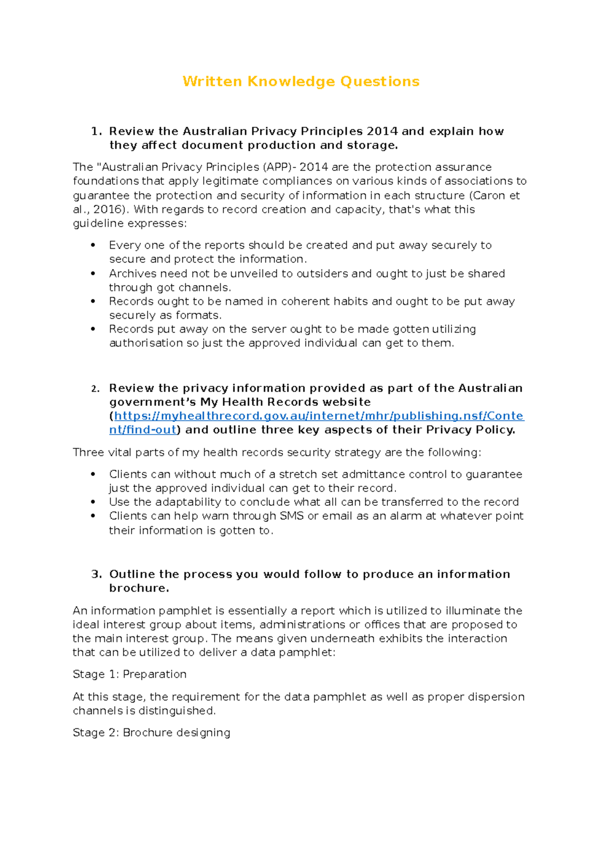 Written Knowledge Questions - Written Knowledge Questions Review the ...