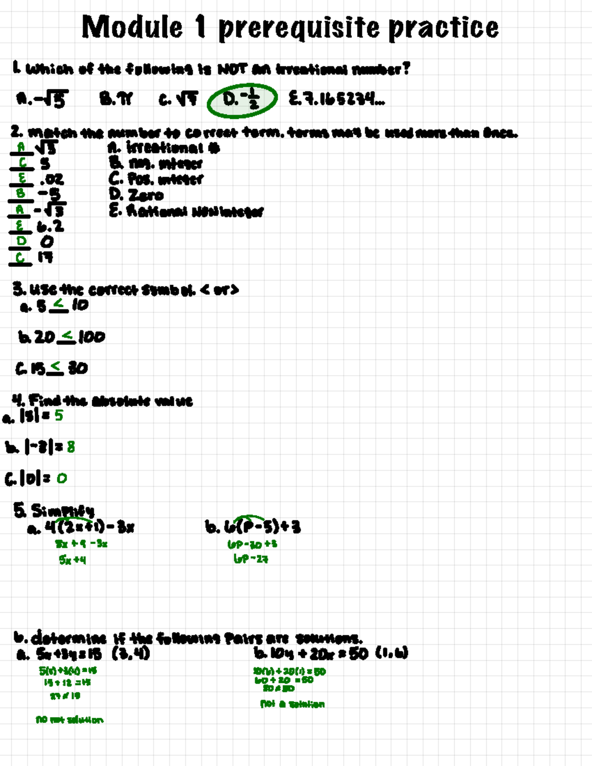 Algebra Module 1 Prereq Practice Problems - Module 1 Prerequisite ...