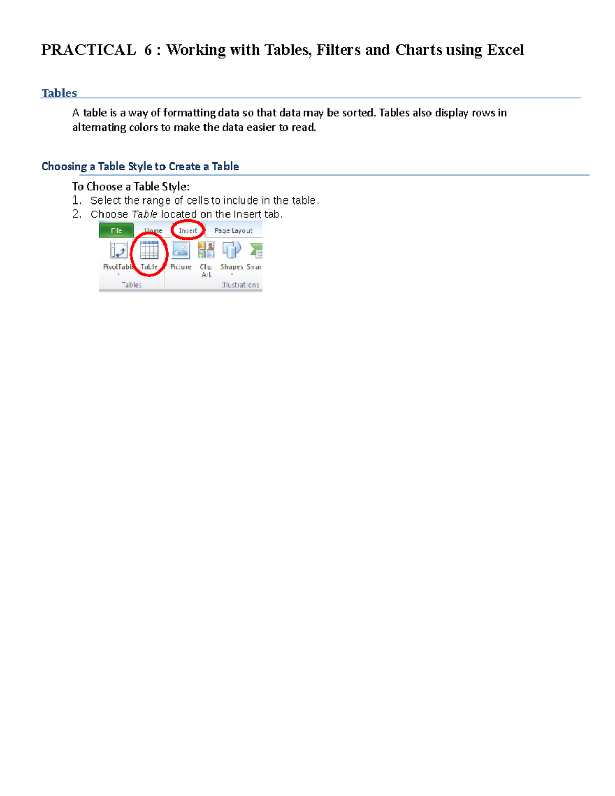 DATA Analysis LAB Practical 6 - PRACTICAL 6 : Working with Tables ...