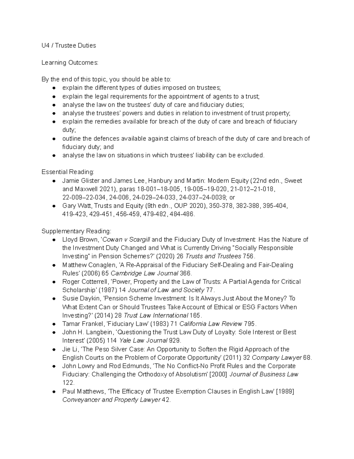 U4 Trustee Duties - U4 / Trustee Duties Learning Outcomes: By the end ...