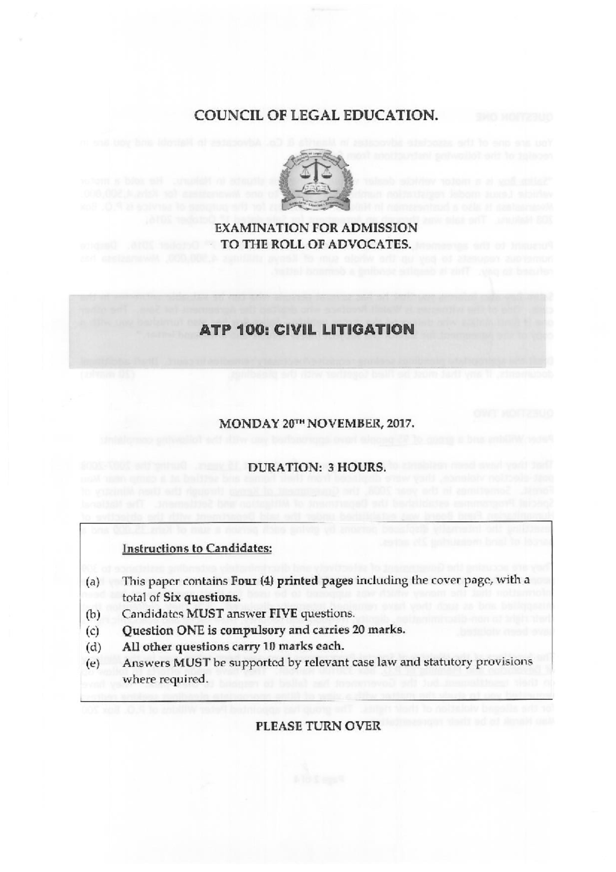 ATP 100 Civil Litigation 2017 civil procedure KU Studocu