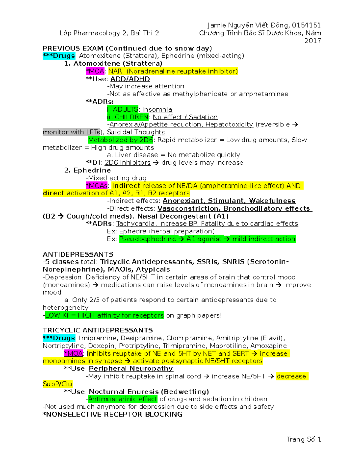 Pharmacology 2, Exam 2 Study Guide - Lớp Pharmacology 2, Baì Thi 2 ...