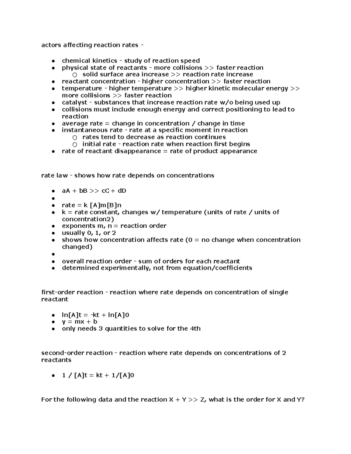 Rate law reaction - Instructor given chemistry II notes. - actors ...