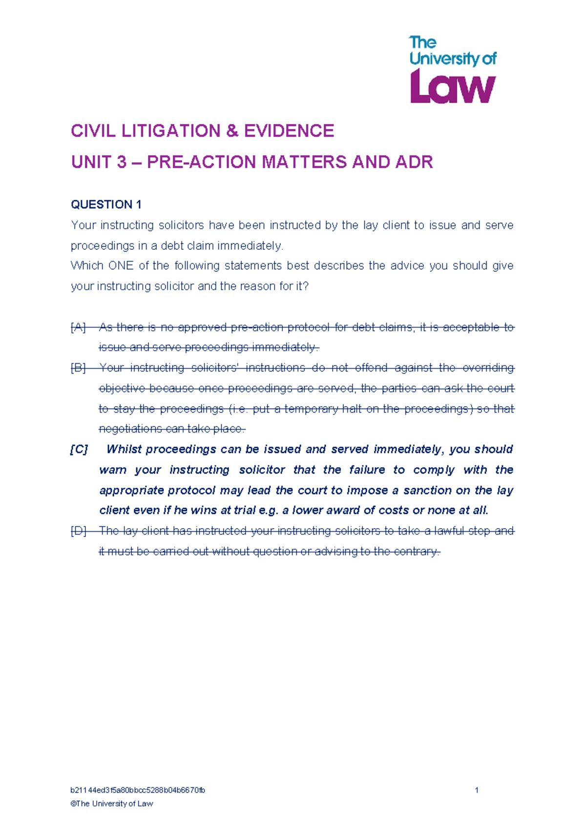 2223 civ unit03 ce01 prepare pre action adr qs - CIVIL LITIGATION ...
