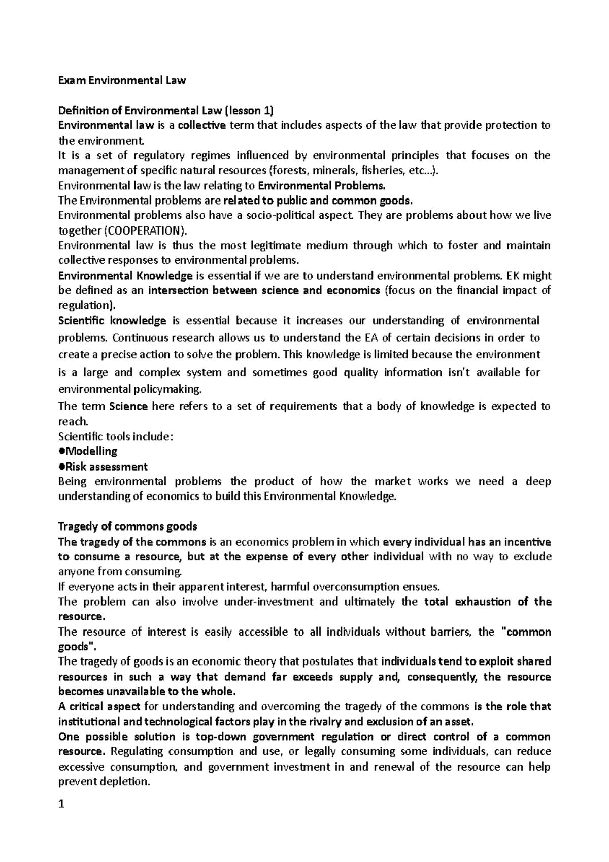 Esame Environmental Law and Regulation Exam Environmental Law Definition of Environmental Law