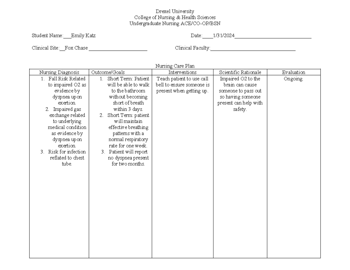 nursing plan of study drexel