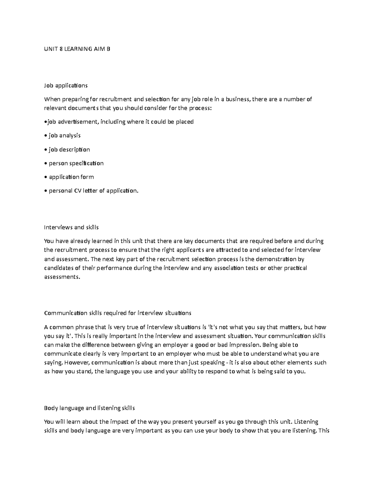 Pearson BTEC National Business Unit 8 Learning Aim B UNIT 8 LEARNING