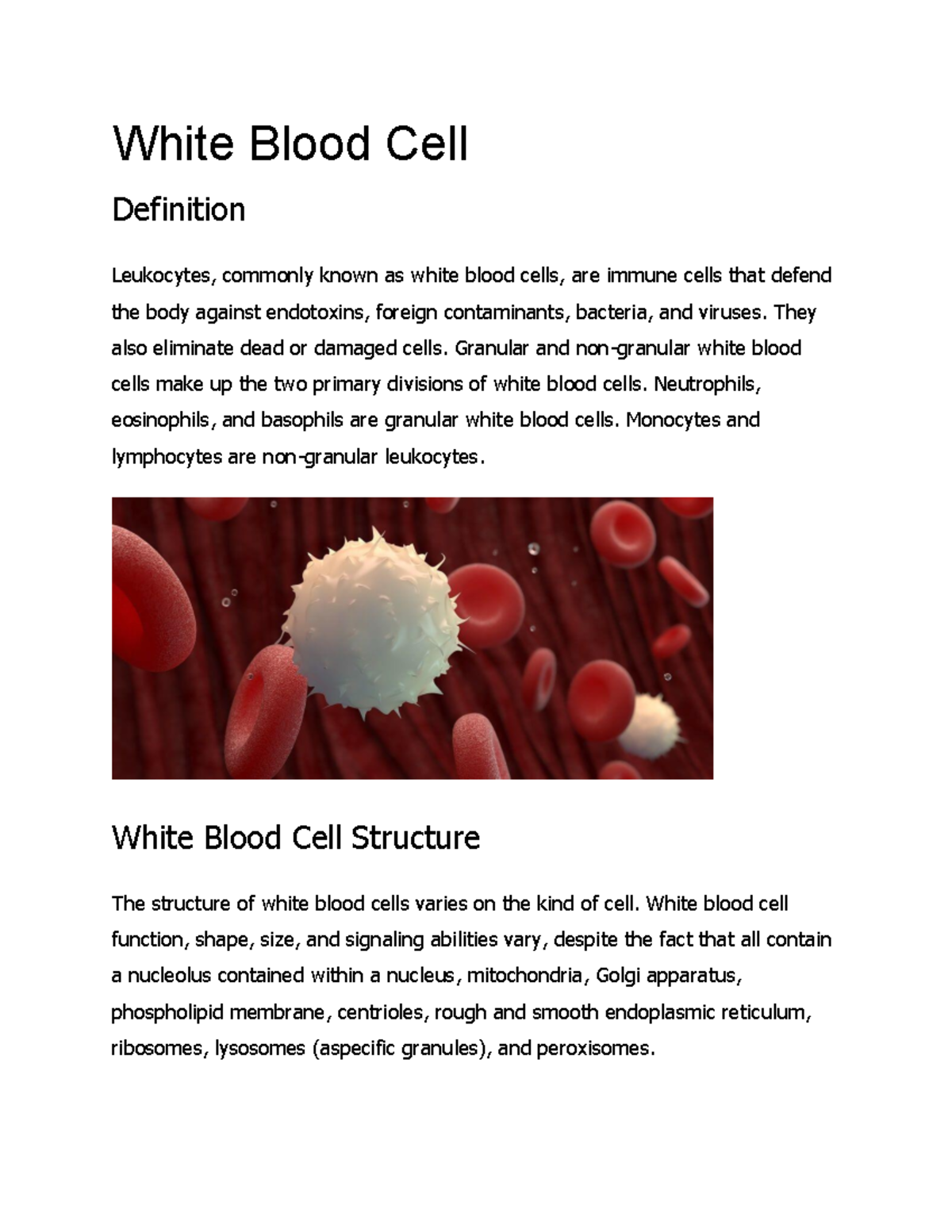 White blood cell, Definition & Function