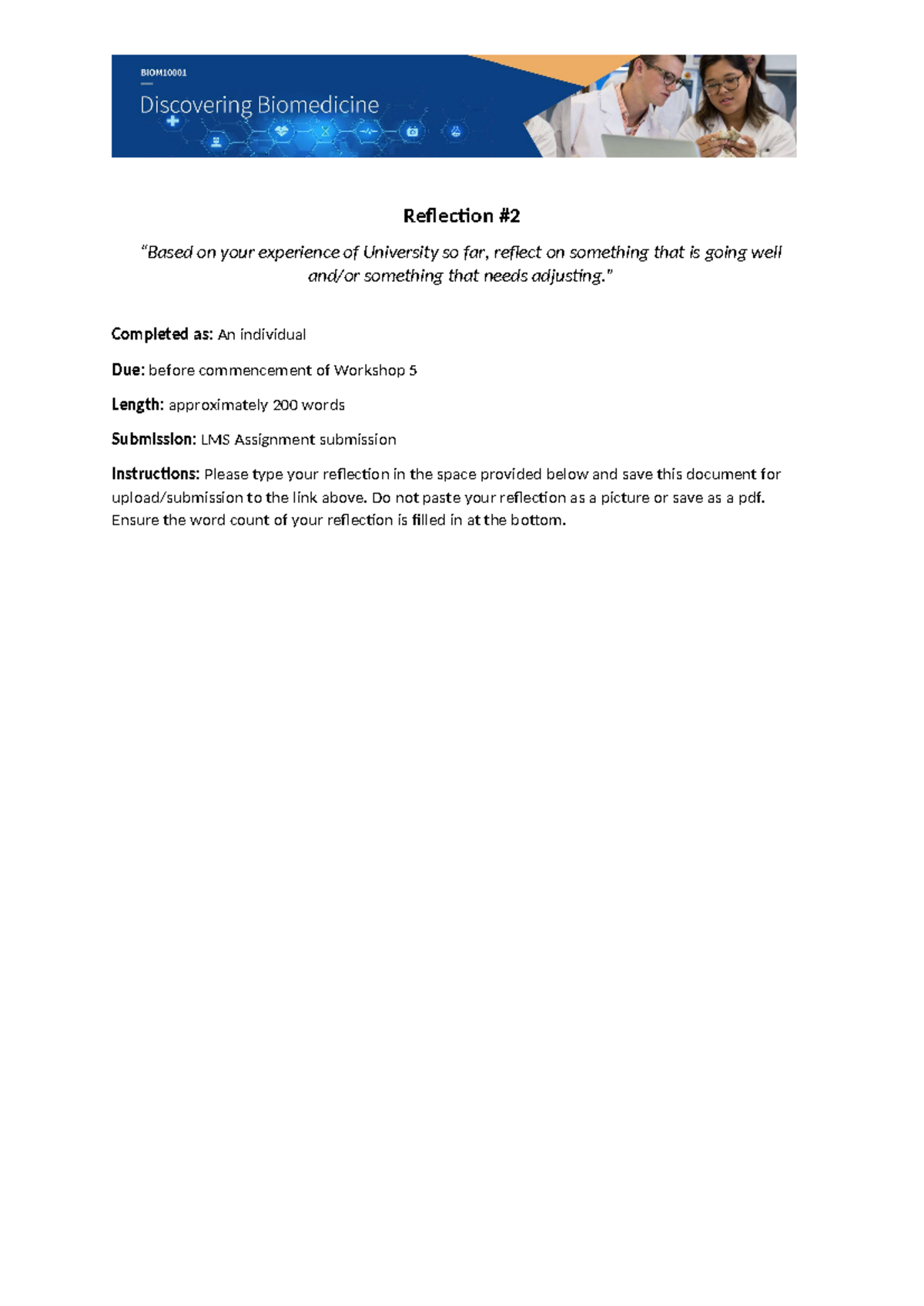 BIOM10001+Written+Reflection+2+template - Reflection “Based on your ...