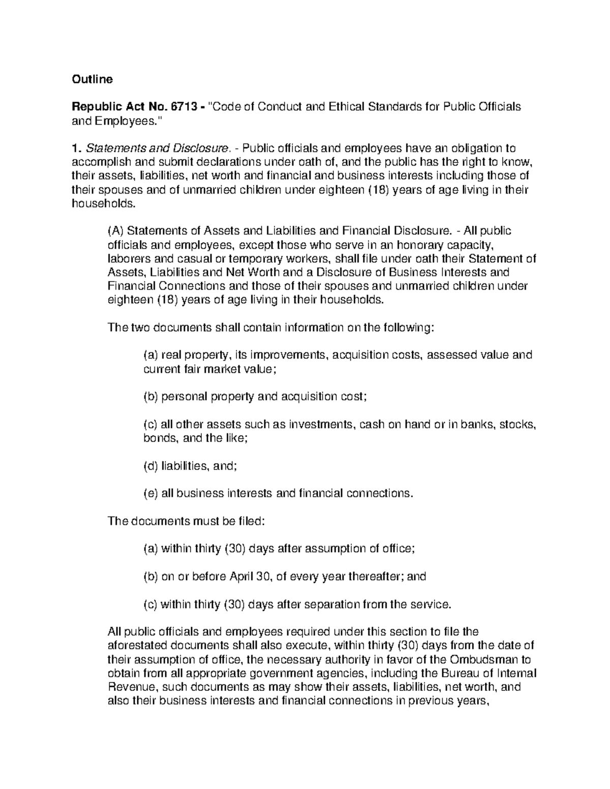 case study analysis applying republic act 6713