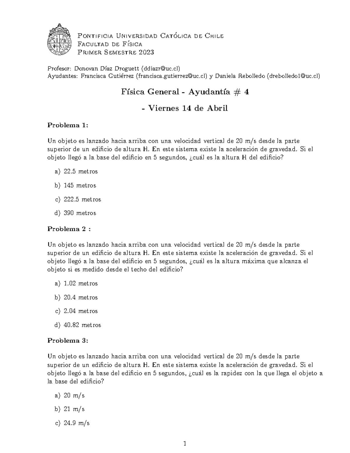 Ayudantía 4 - Ayudantia De Fisica Unidad 1 - Pontificia Universidad Cat ...