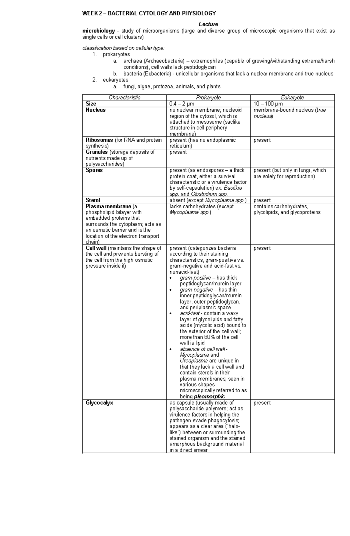 BACT WEEK 2 - CORNELL NOTES - WEEK 2 – BACTERIAL CYTOLOGY AND ...