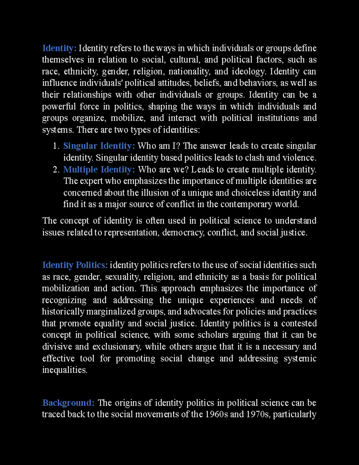 Identity Politics in Bangladesh - Identity: Identity refers to the ways ...