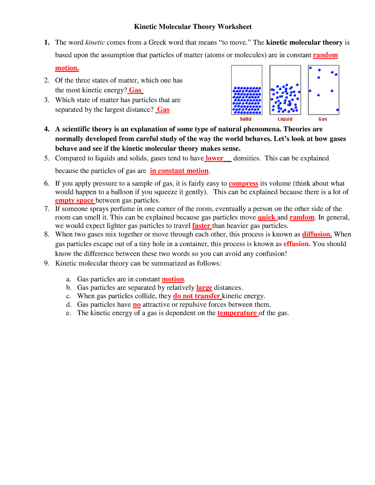 21 Kinetic Molecular Theory Worksheet Key - Kinetic Molecular For Kinetic Molecular Theory Worksheet