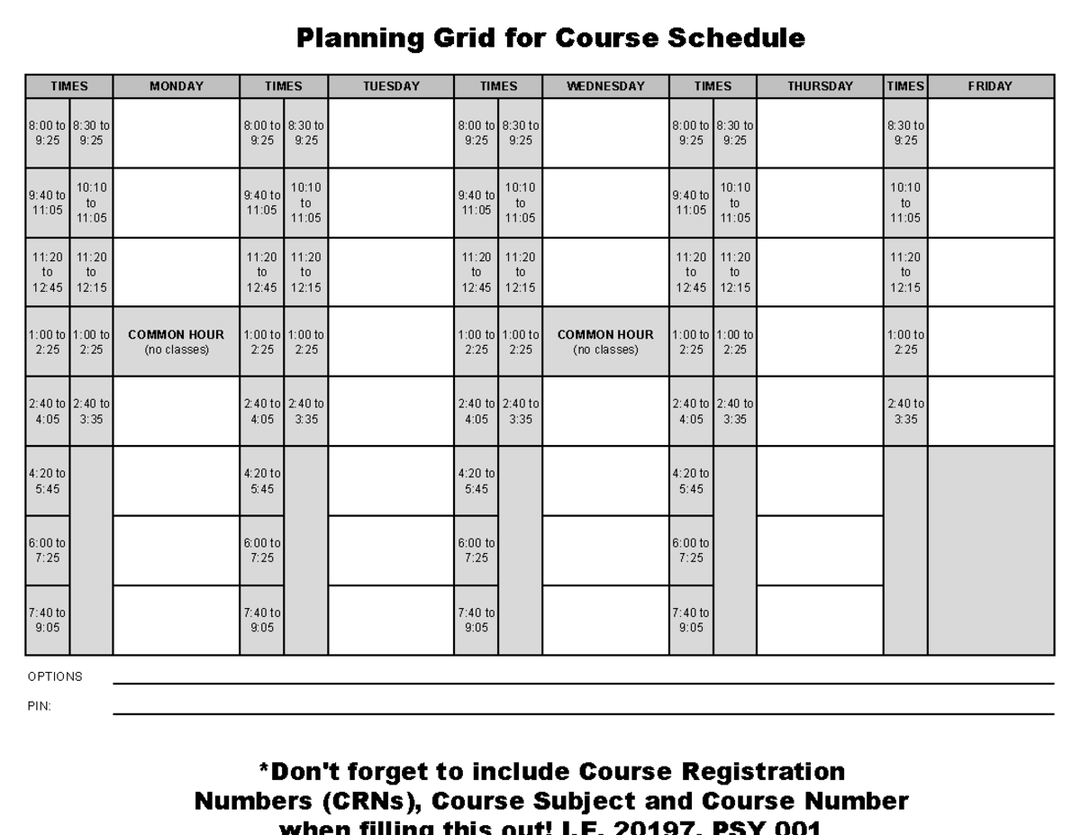 Updated Fillable Grid for Spring 2023 MONDAY TUESDAY WEDNESDAY