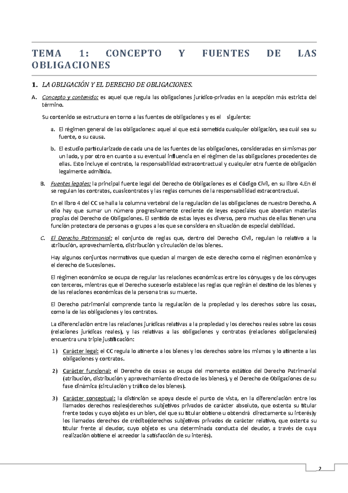 TEMA 1 derecho de obligaciones - TEMA 1: CONCEPTO Y FUENTES DE LAS ...