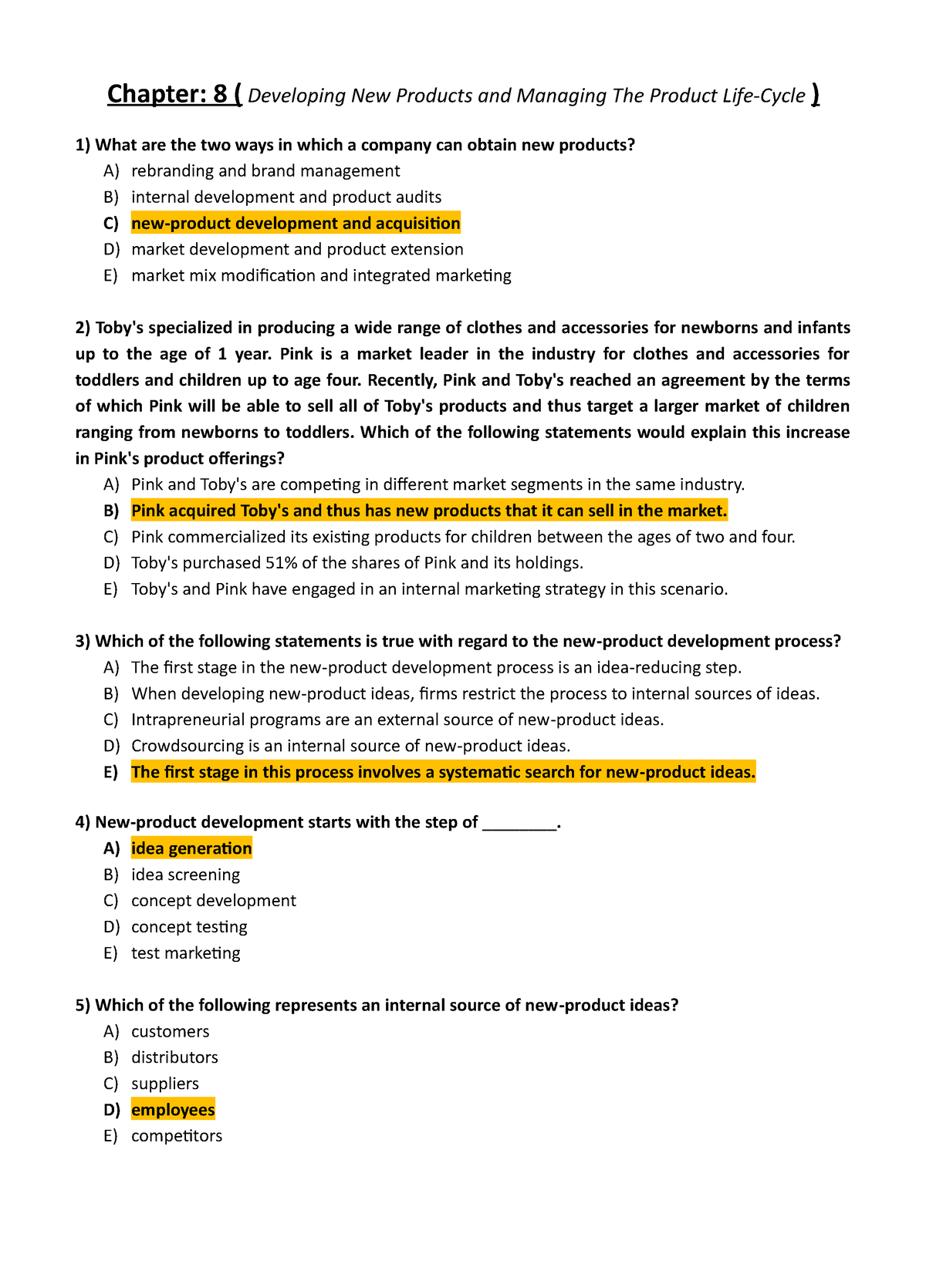 TB-8 - TestBank - Chapter: 8 ( Developing New Products And Managing The ...