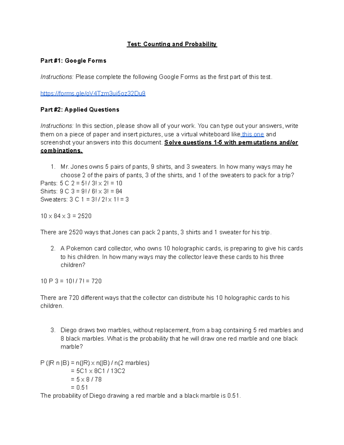 Howard Bang - Test #1 Counting and Probability - Test: Counting and ...