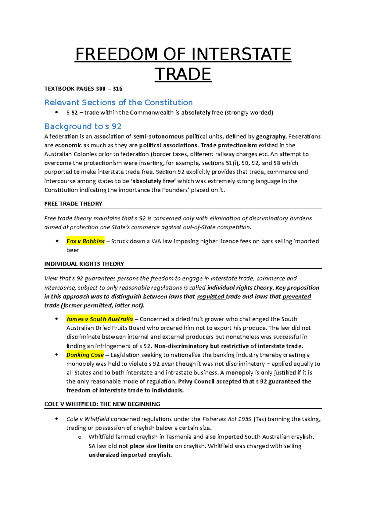 Freedom Of Interstate Trade Freedom Of Interstate Trade Textbook Pages 300 316 Relevant Sections Studocu