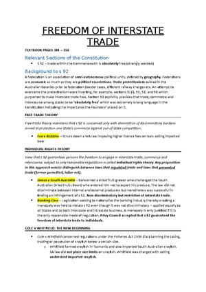 Freedom Of Interstate Trade Freedom Of Interstate Trade Textbook Pages 300 316 Relevant Sections Studocu