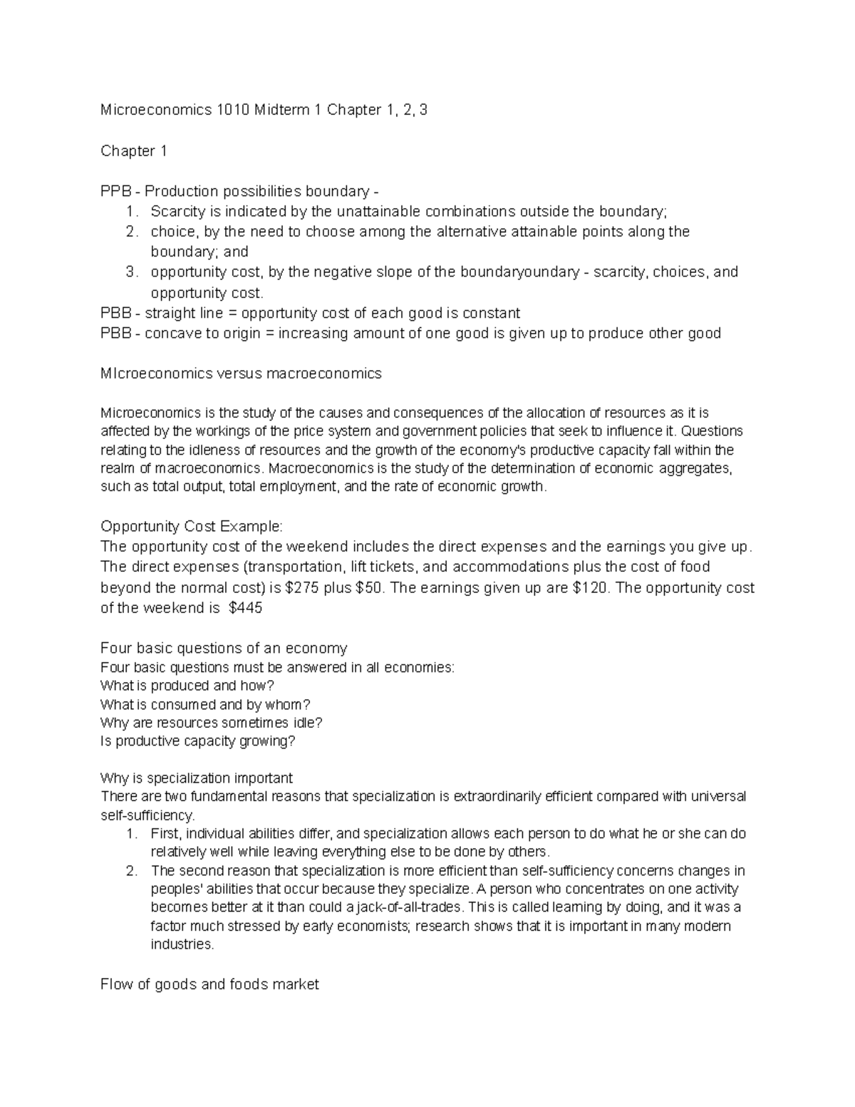 Microeconomics 1010 Midterm 1 Chapter 1, 2, 3 - Microeconomics 1010 ...