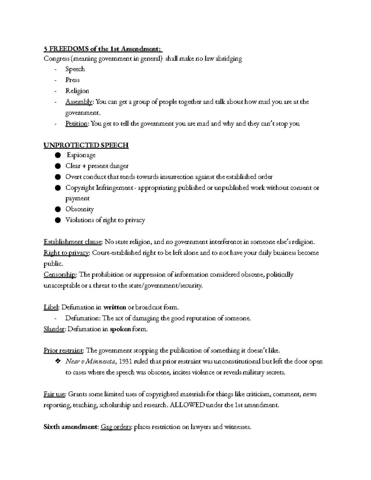 exam-1-jomc-101-notes-5-freedoms-of-the-1st-amendment-congress