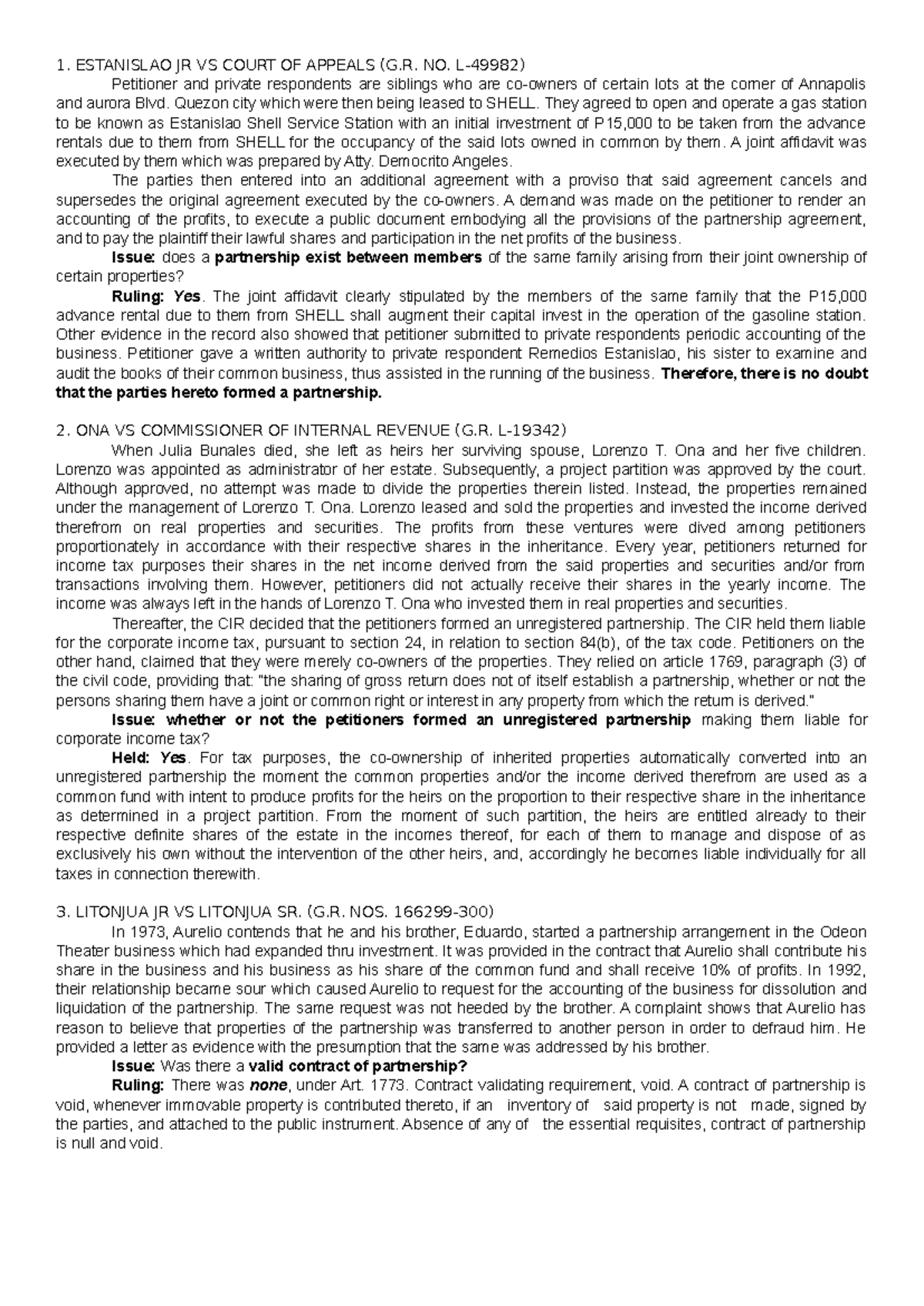 CASE Digests (Sample cases) - 1. ESTANISLAO JR VS COURT OF APPEALS (G ...