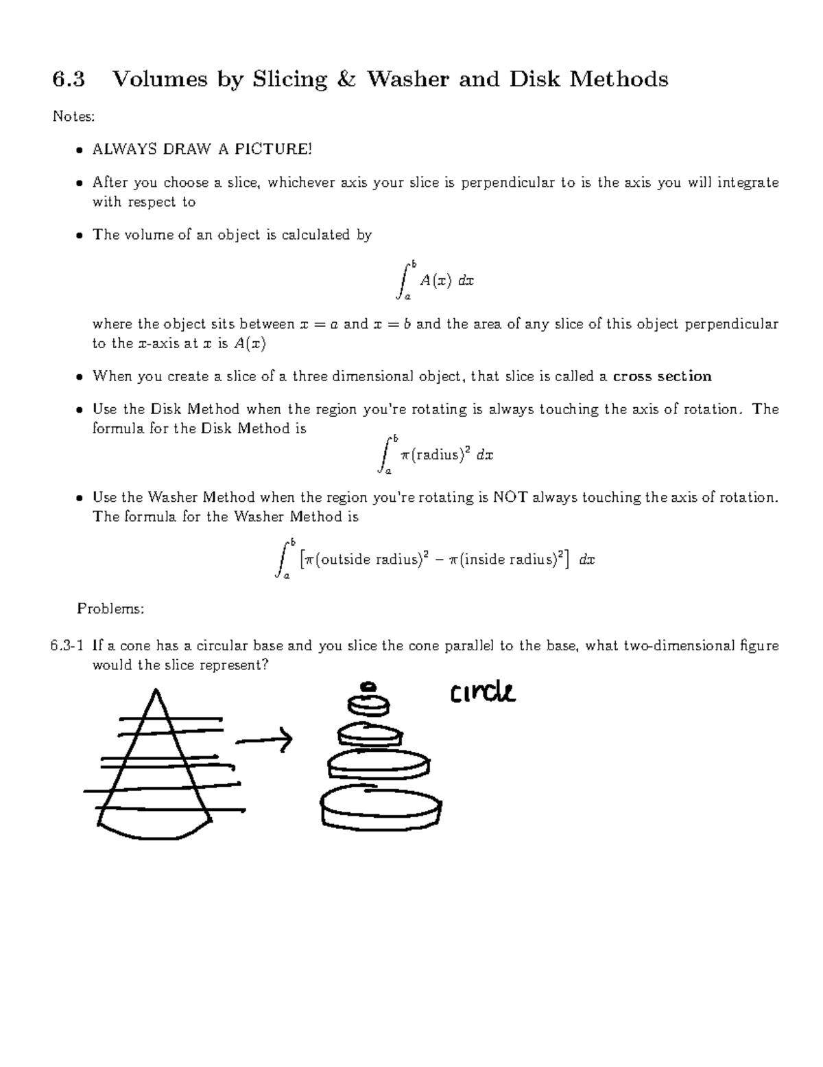 Volumes by Slicing The formula for the Disk Method is Zb a π(radius